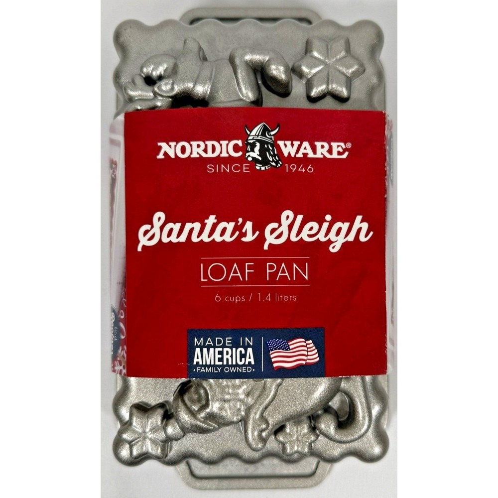 Nordic Ware Santa's Sleigh Loaf Pan Christmas Silver Cast Aluminum 6 Cup 90848